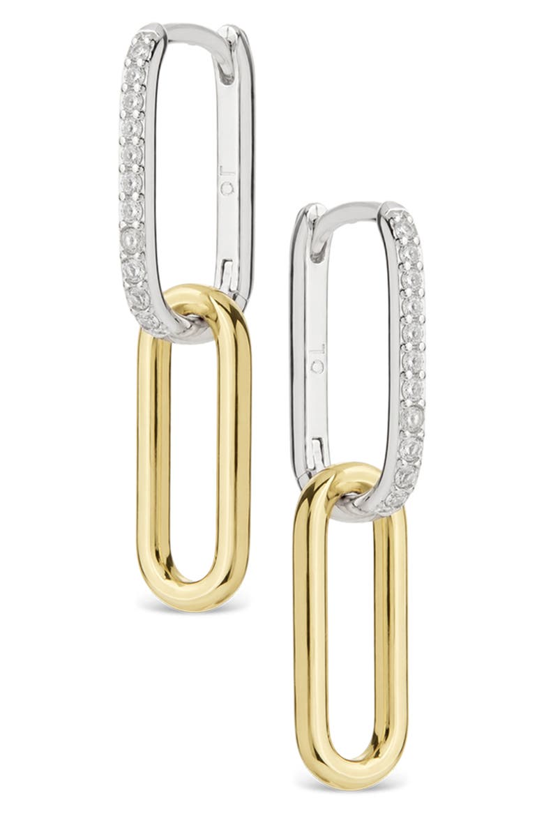 Cubic Zirconia Dual Tone Double Hoop Earrings, Main, color, GOLD