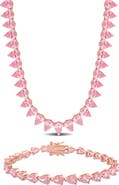 DELMAR Lab Created Pink Sapphire Tennis Necklace & Bracelet Set