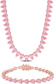 DELMAR Lab Created Pink Sapphire Tennis Necklace & Bracelet Set