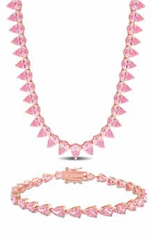 DELMAR Lab Created Pink Sapphire Tennis Necklace & Bracelet Set