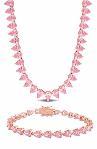 Lab Created Pink Sapphire Tennis Necklace & Bracelet Set