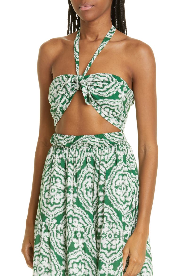 Medallion Cutout Cover-Up Halter Dress, Alternate, color, DEEP GREEN