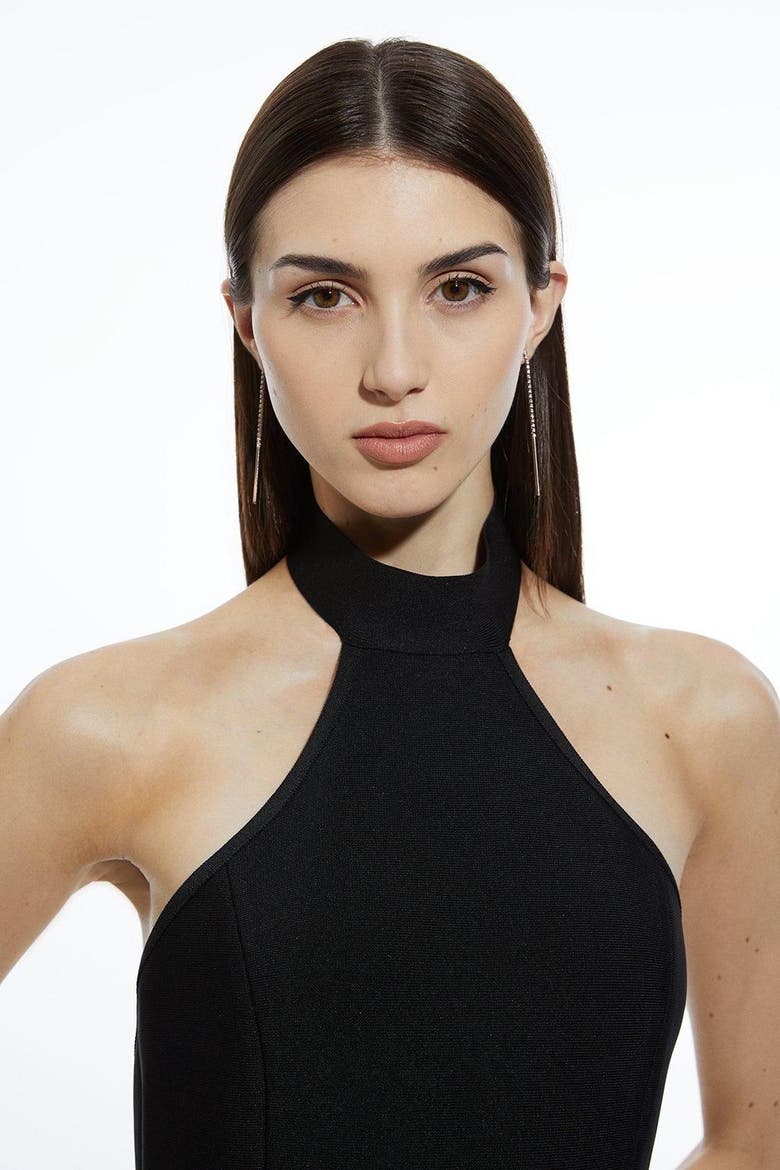 Ruffle Hem Halter Knit Midi Dress, Alternate, color, Black