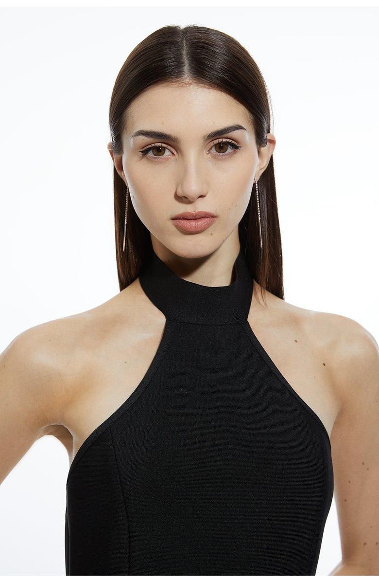 Karen Millen Ruffle Hem Halter Knit Midi Dress, Alternate, color, Black