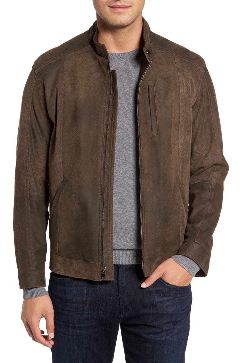 Suede Moto Jacket, Main, color, FRONTIER/ COCOA
