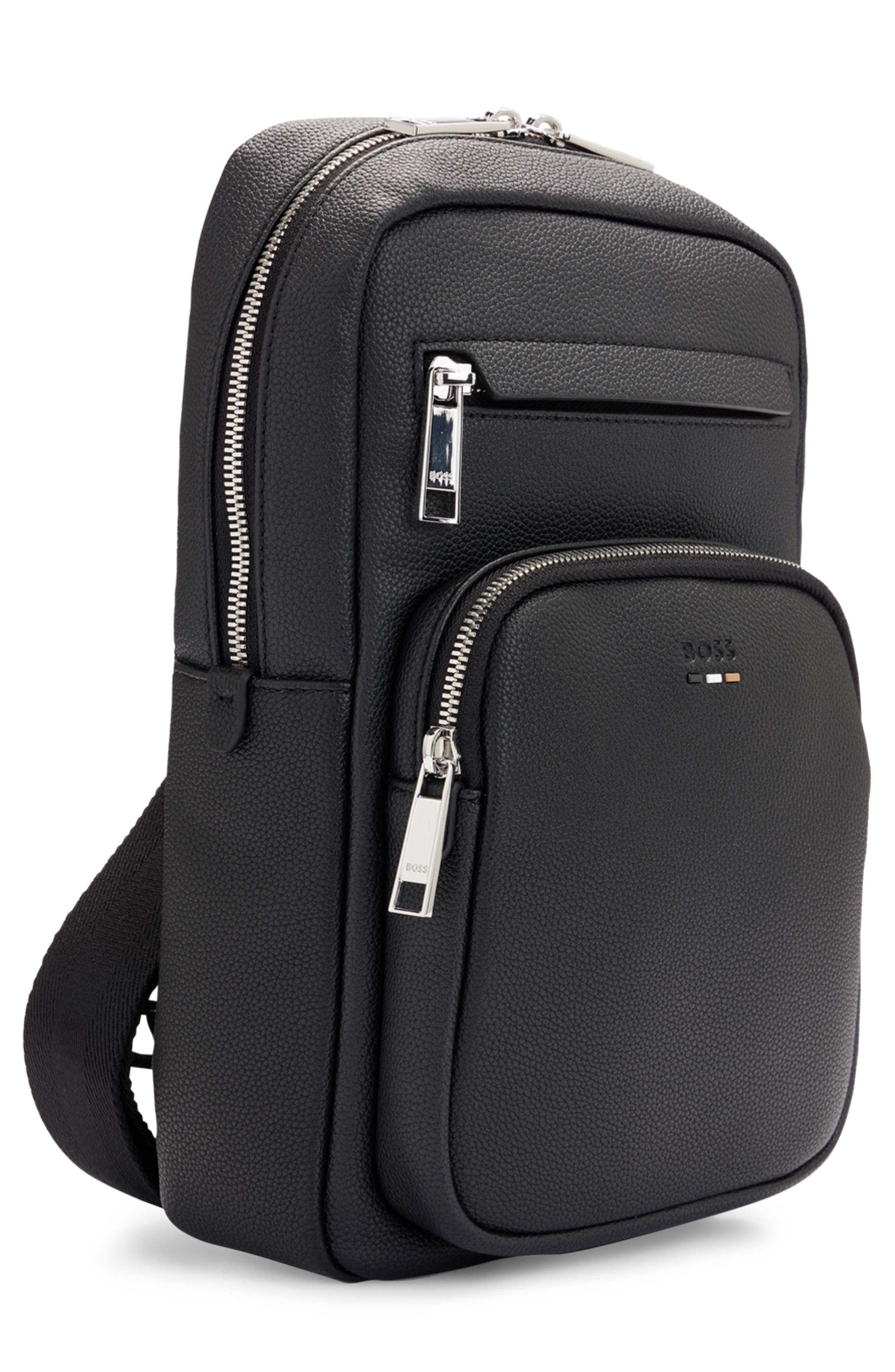 HUGO Ray Faux Leather Sling Bag, Alternate, color, Black