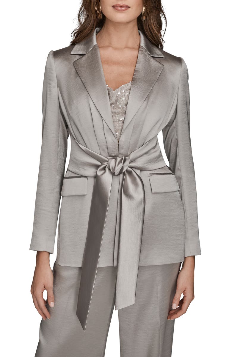 Donna Karan New York Metallic Tie Front Blazer, Main, color, Vapor