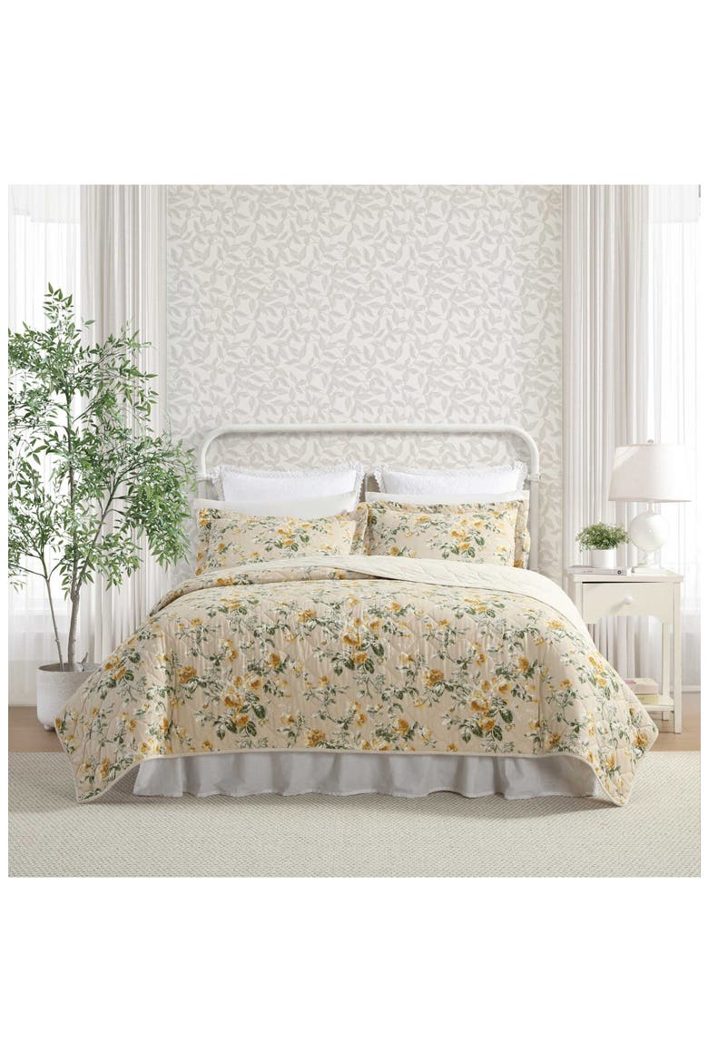 Roses Quilt & Sham Set, Alternate, color, GOLD/ BEIGE