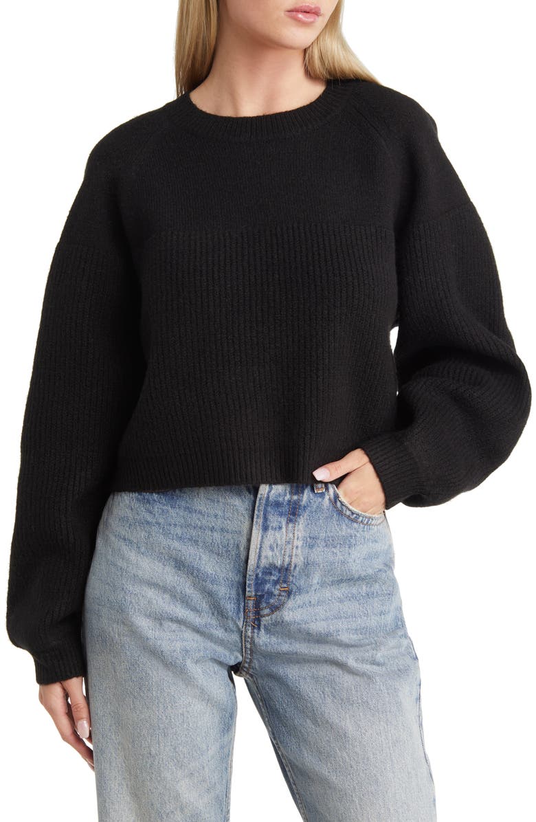 Topshop Mixed Stitch Balloon Sleeve Crop Sweater, Main, color,