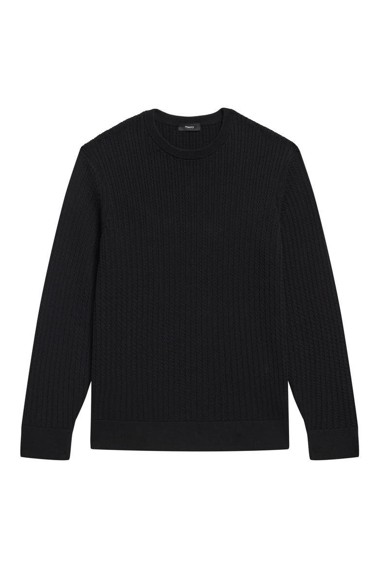 Riland Cabled Cotton Crewneck Sweater, Alternate, color, BLACK