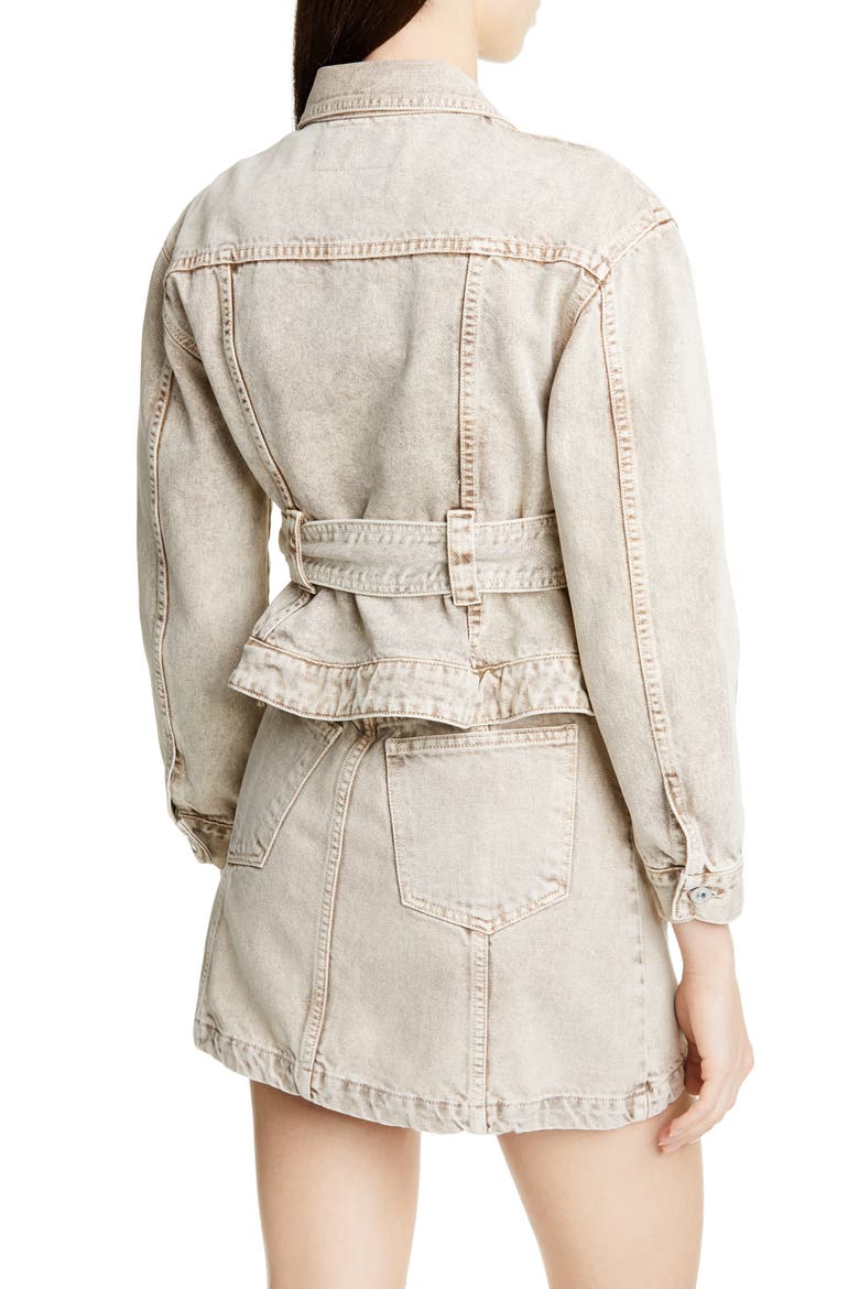 Belted Crop Denim Jacket, Alternate, color, TAUPE ACID WASH