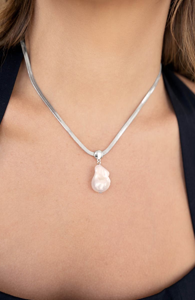 Ettika Cultured Baroque Pearl Pendant Necklace, Alternate, color, Silver