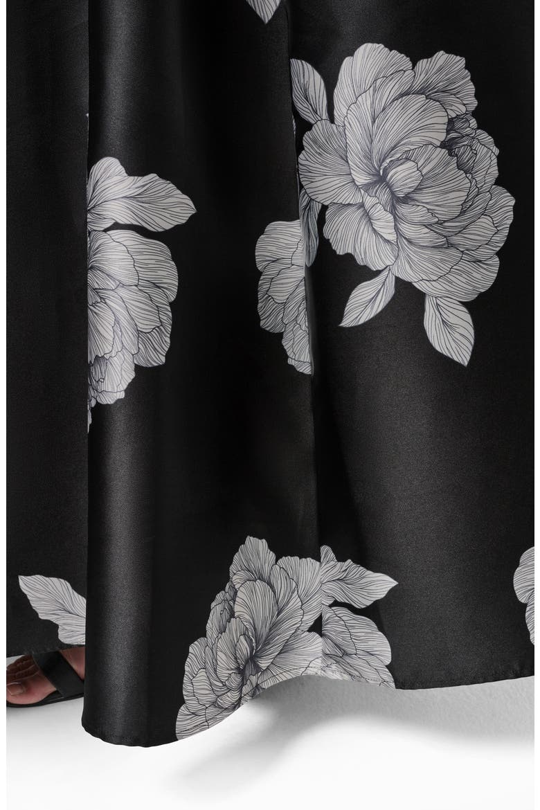 One-Shoulder Floral Print Gown, Alternate, color, BLACK/ CREAM