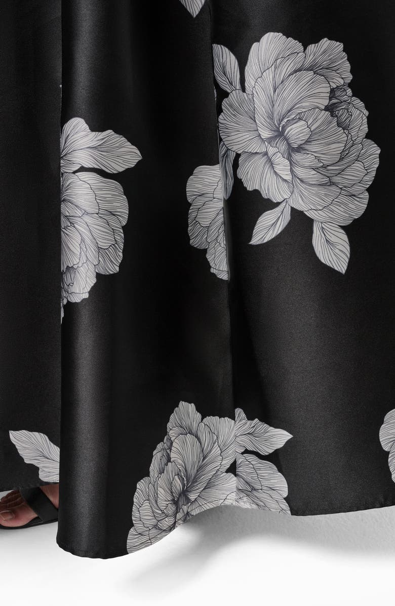 Donna Karan New York One-Shoulder Floral Print Gown, Alternate, color, Black/ Cream