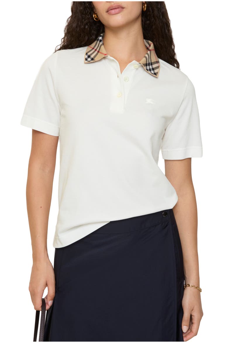 Check Collar Cotton Polo Shirt, Main, color, Chalk white