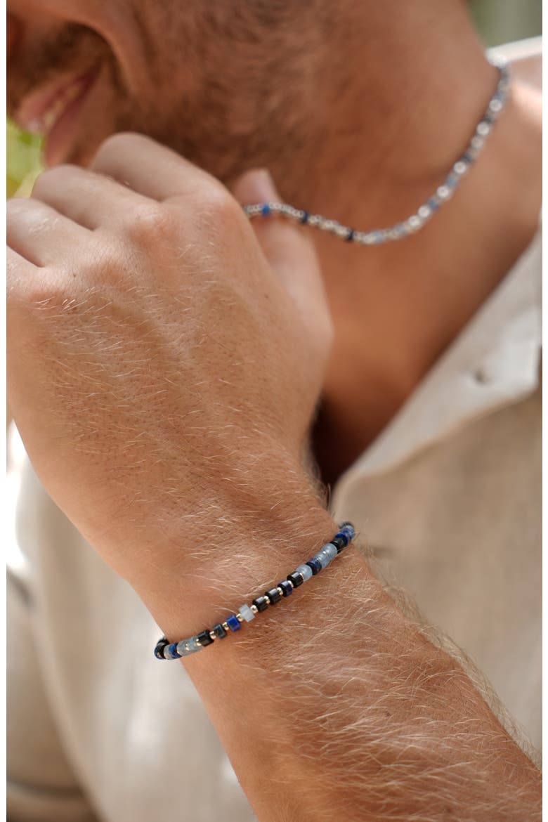 Men's Lapis Lazuli & Blue Lace Agate Beaded Bracelet, Alternate, color, SILVER