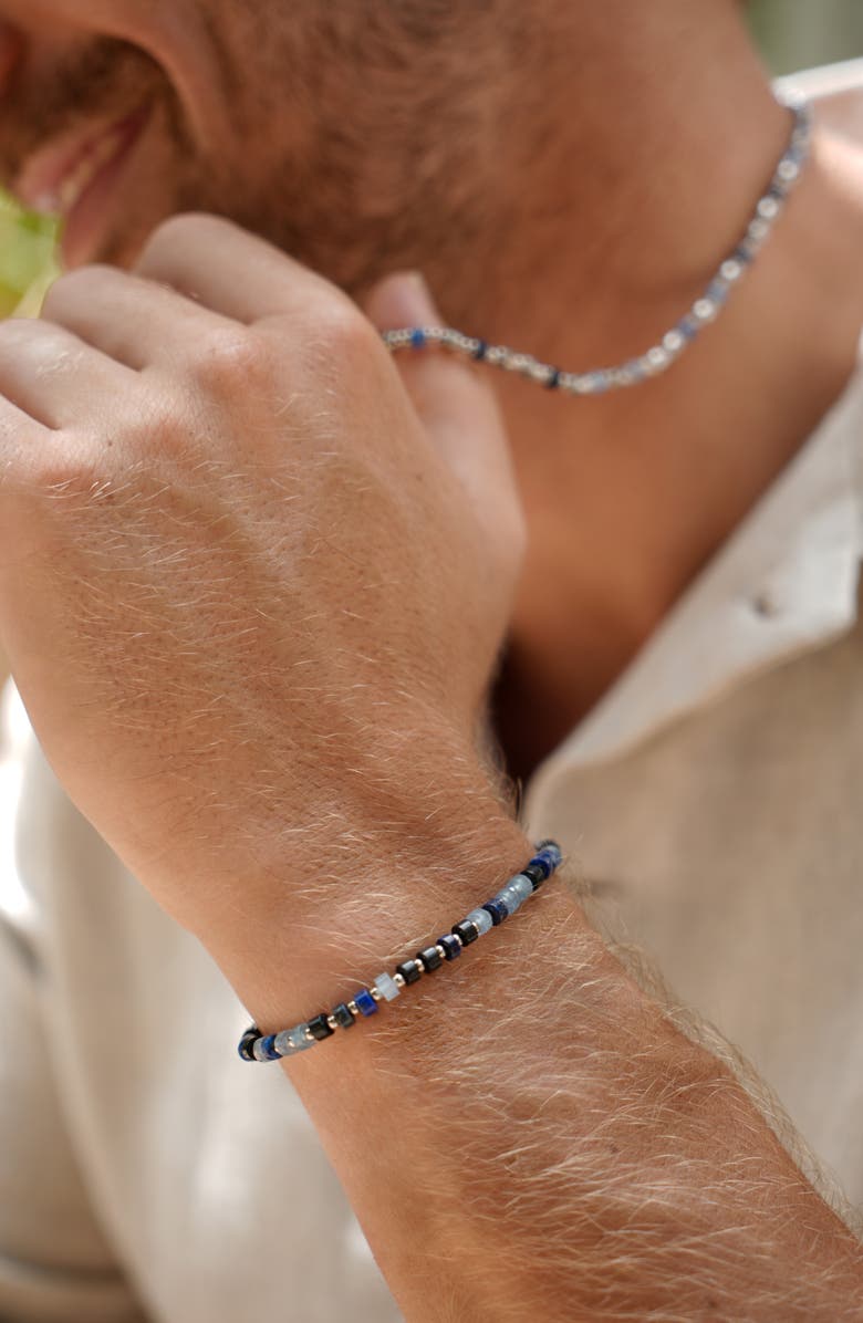Estella Bartlett Men's Lapis Lazuli & Blue Lace Agate Beaded Bracelet, Alternate, color, Silver