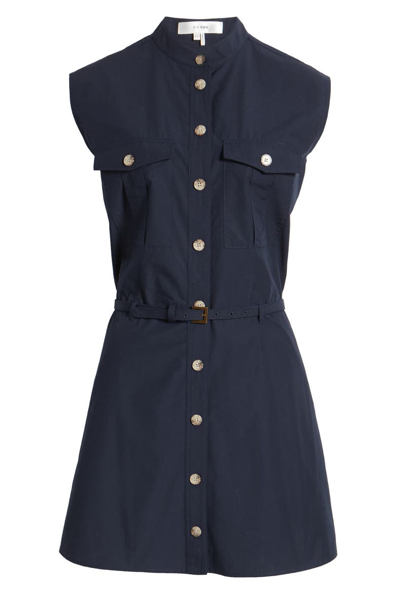 Cap Sleeve Cotton Safari Shirtdress, Alternate, color, NAVY