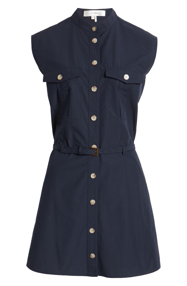 FRAME Cap Sleeve Cotton Safari Shirtdress, Alternate, color, Navy