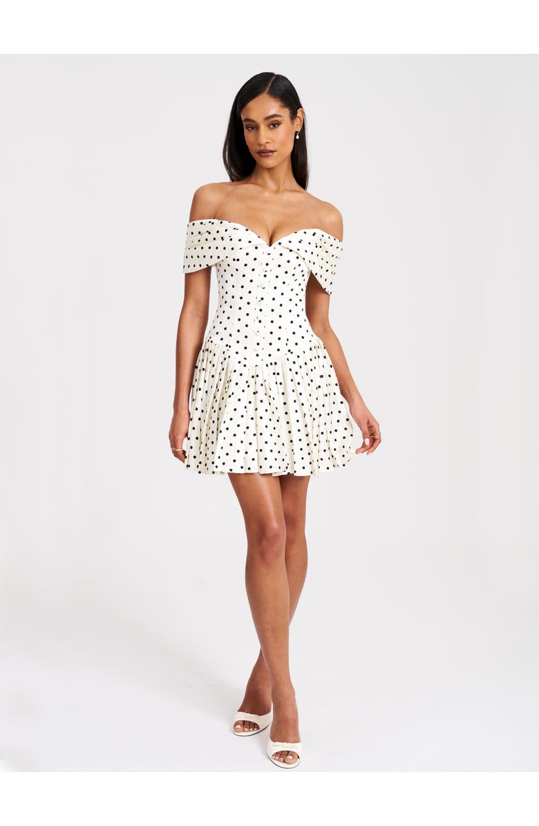 Miss Circle Edeline Polka Dot Off-shoulder Pleated Mini Dress, Alternate, color, White