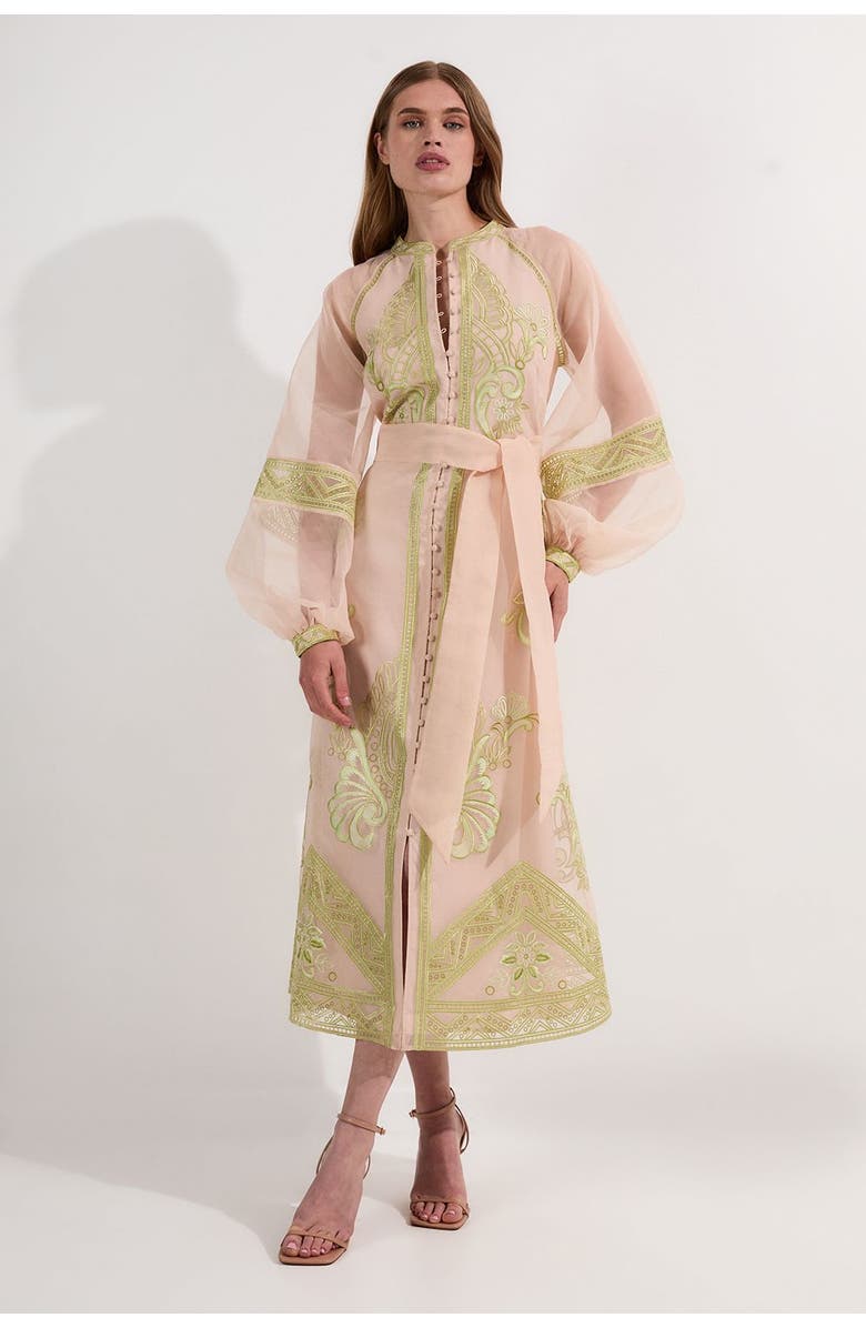 Karen Millen Embroidered Balloon Sleeve Maxi Dress, Main, color, Lime