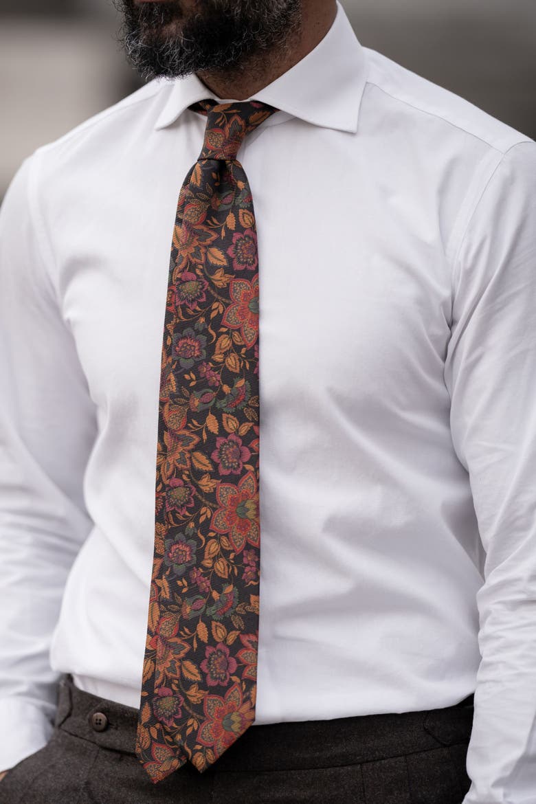 Calvino - Extra Long Printed Silk Tie for Men, Alternate, color, Black