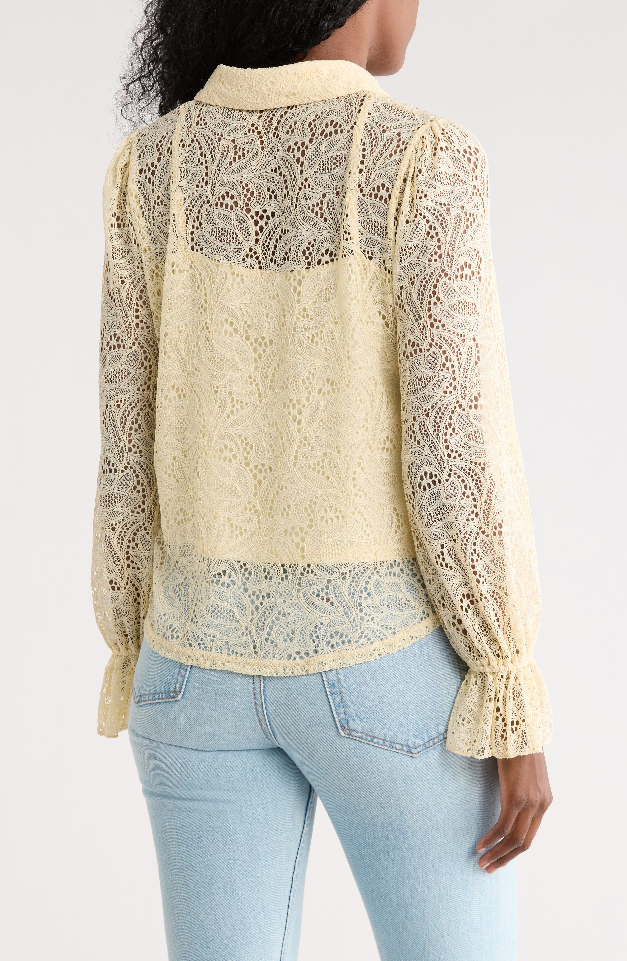 Ruffle Long Sleeve Lace Button-Up Top - image 2