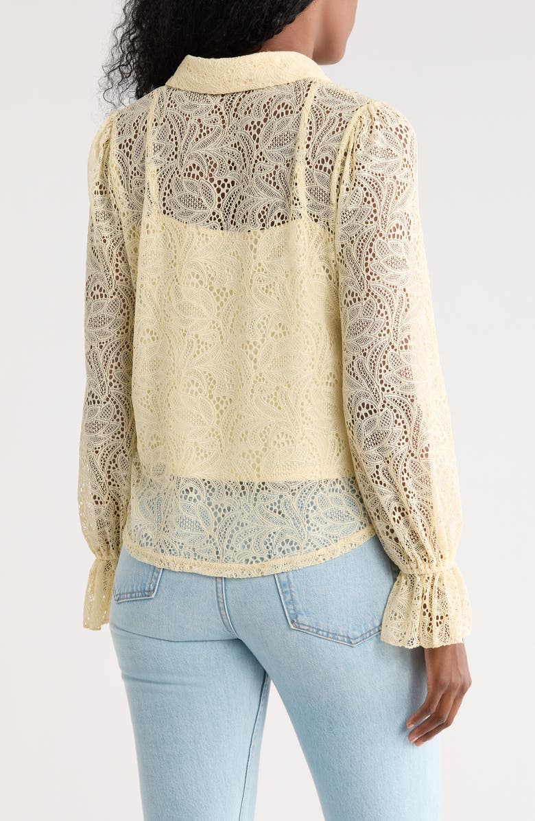 Nicole Miller Ruffle Long Sleeve Lace Button-Up Top, Alternate, color, Rutabaga