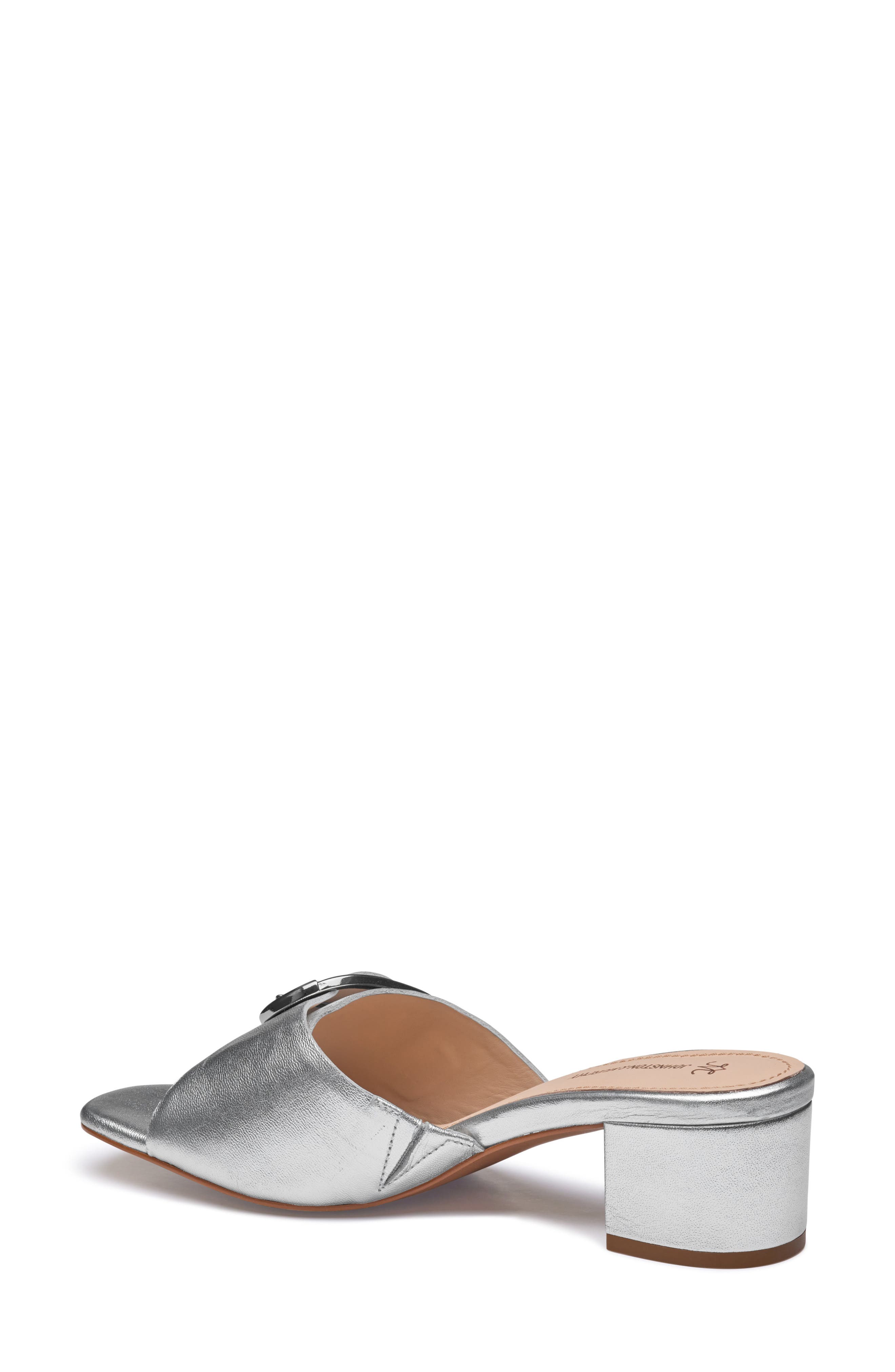 Johnston & Murphy Edith Buckle Slide Sandal, Alternate, color, Silver Metallic Sheepskin