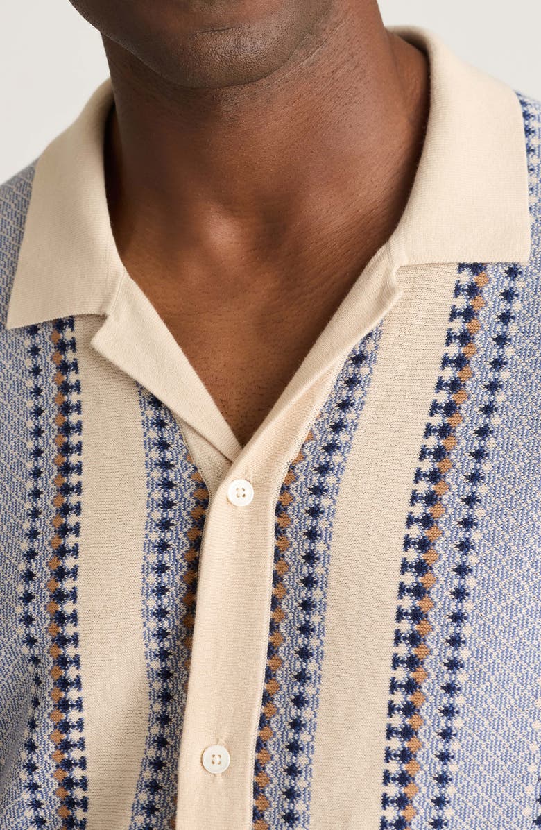 Bonobos Hudson Cabana Stripe Short Sleeve Cotton Button-Up Sweater, Alternate, color, Linen Beige + Blue Diamonds