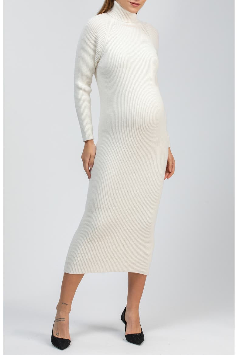 Giorgia Rib Long Sleeve Midi Sweater Dress, Main, color, CREAM WHITE