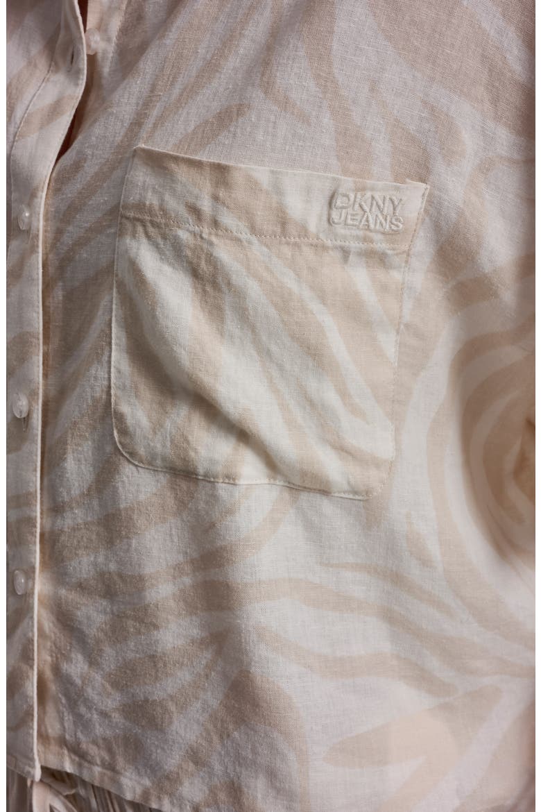 Cropped Drop Shoulder Linen Blend Top, Alternate, color, ZEBRA EGGNOG COMBO