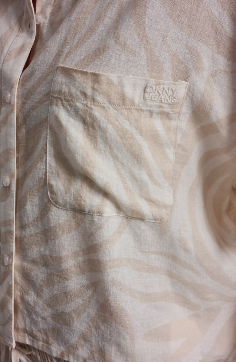 DKNY Jeans Cropped Drop Shoulder Linen Blend Top, Alternate, color, 