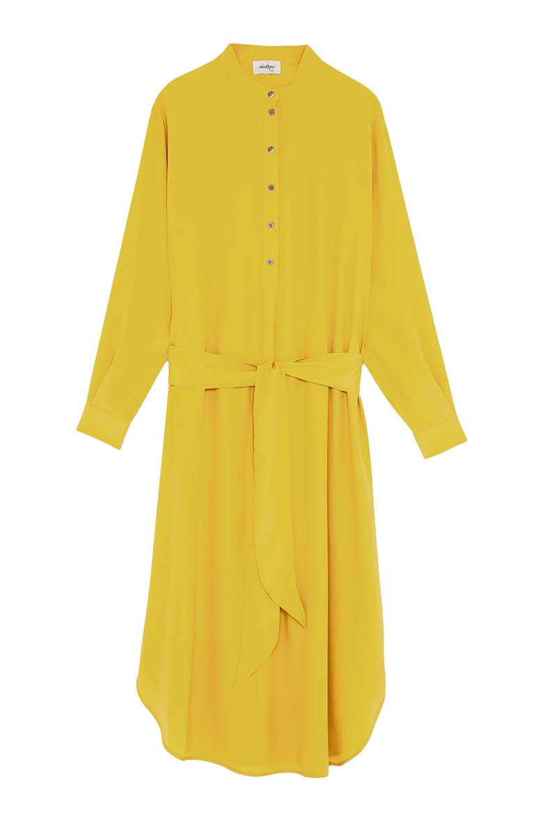 Silk-Blend Midi Dress With Sash, Alternate, color, Yellow