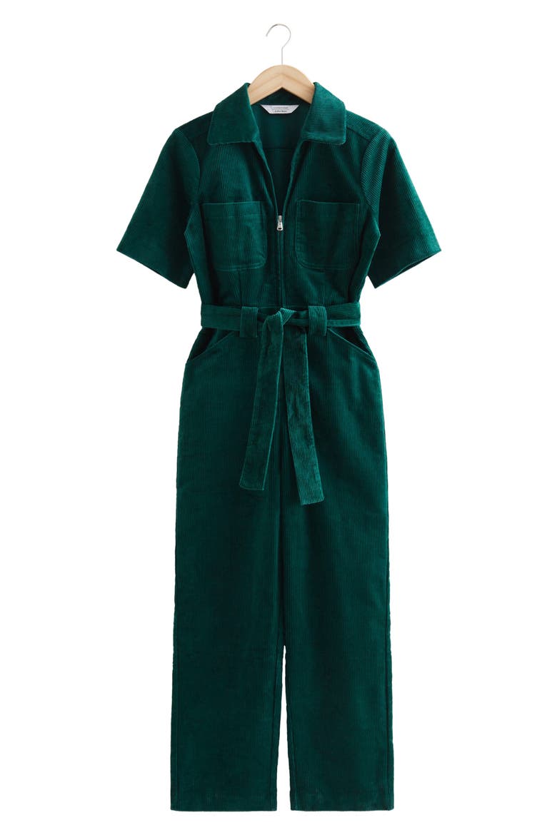 Belted Corduroy Jumpsuit, Alternate, color, DARK GREEN
