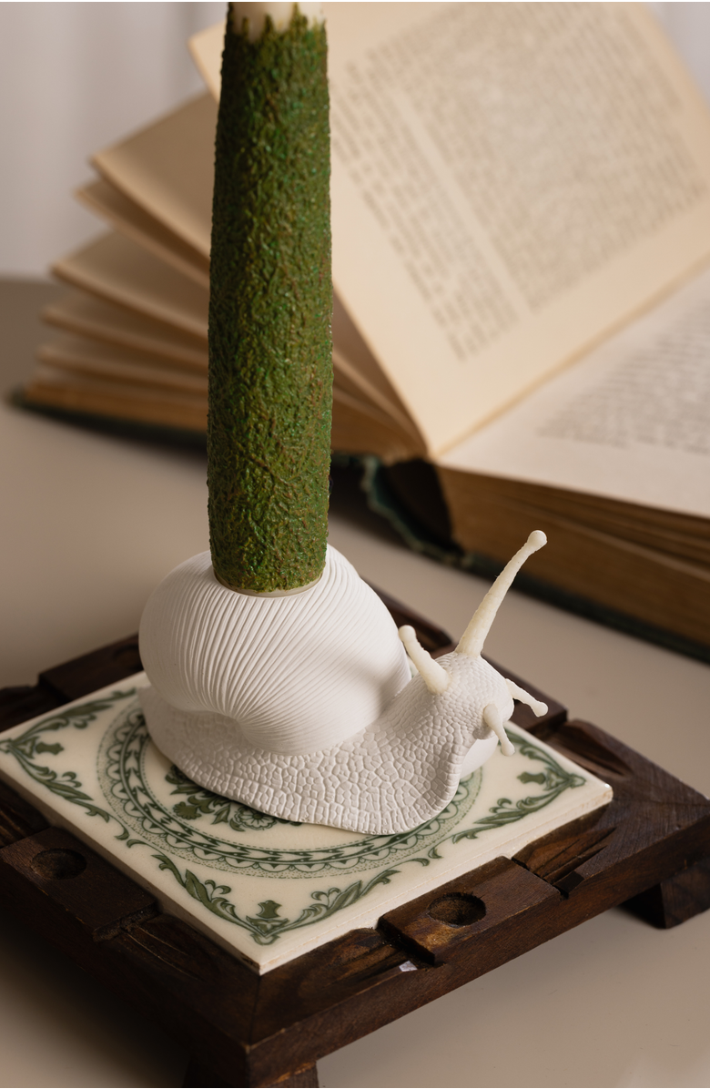 Southlake gifts Snail Candle Holder with Moss Taper Candles, Alternate, color, Off-White / Dark Green