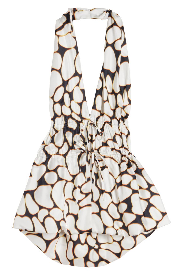 Ceana Print Ruched Silk Halter Top, Alternate, color, OFF WHITE
