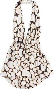 Dries Van Noten Ceana Print Ruched Silk Halter Top