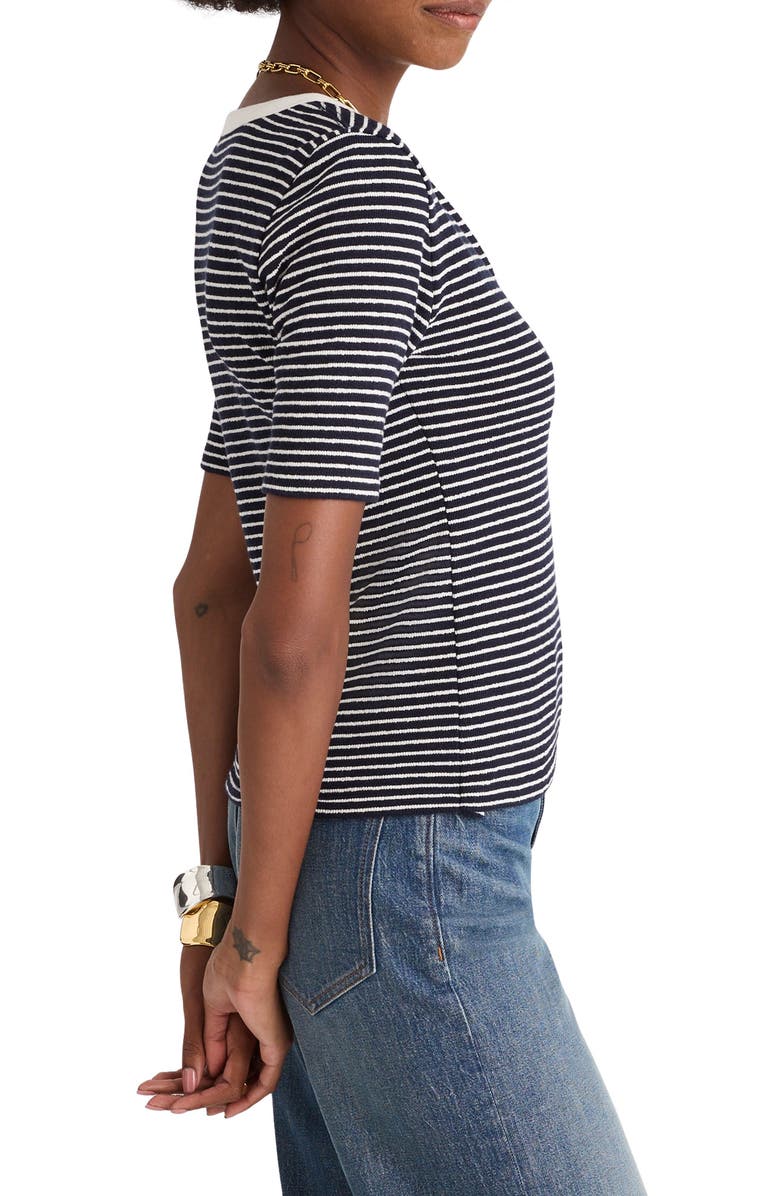 Madewell Stripe Elbow Sleeve Henley, Alternate, color, Midnight Navy