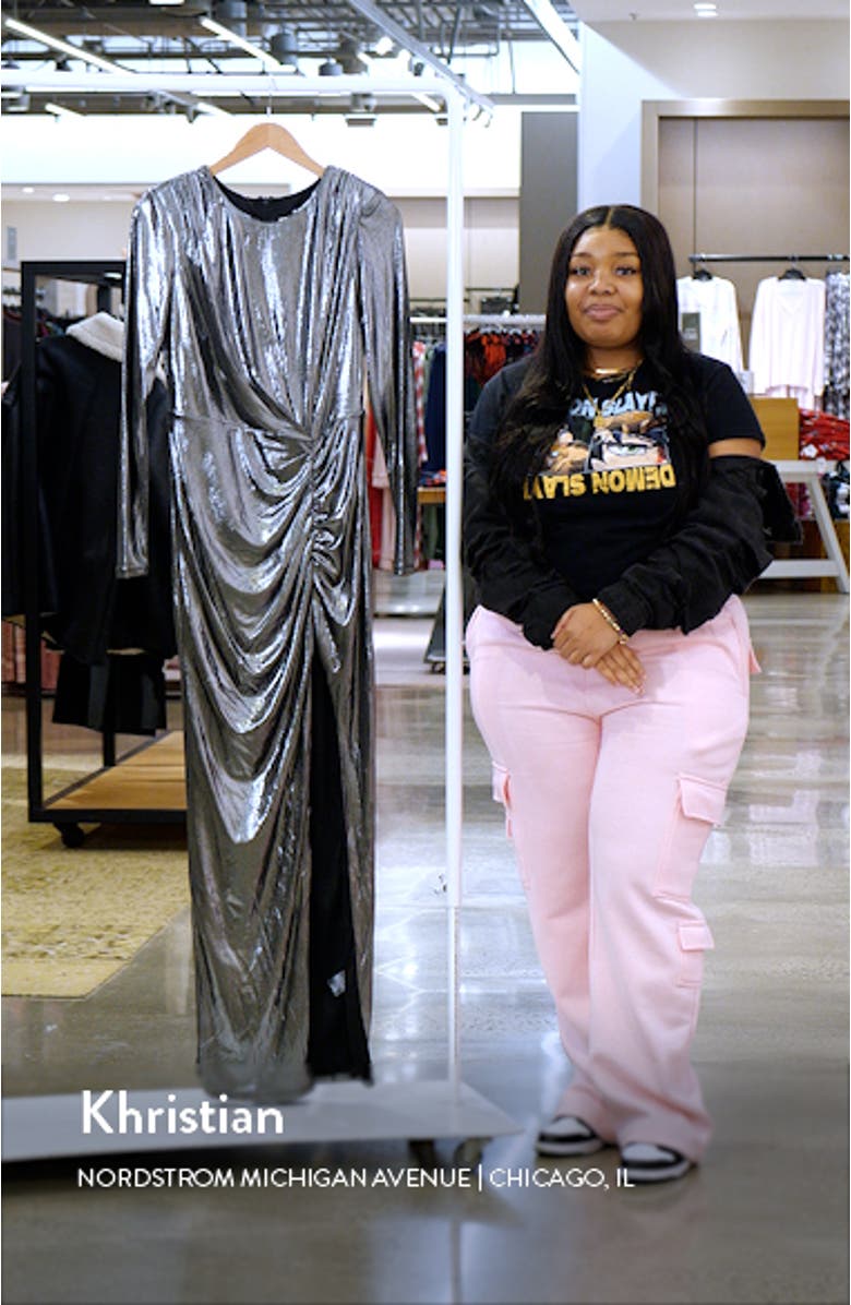 Metallic Long Sleeve Gown, sales video thumbnail