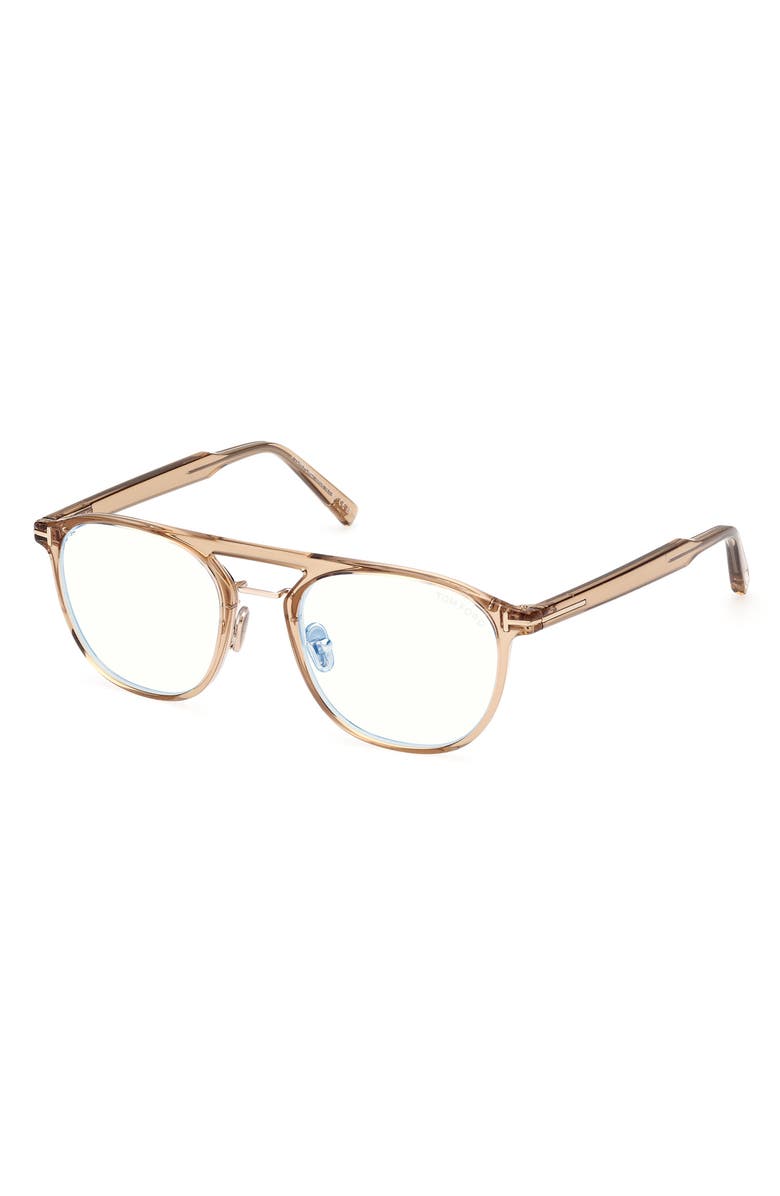 TOM FORD 52mm Pilot Blue Light Blocking Glasses, Alternate, color, Champagne / T Logo
