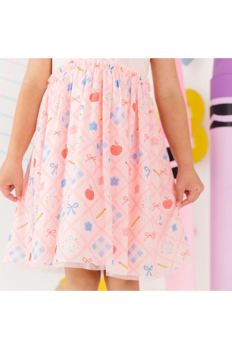 Back To School Trellis Short Sleeve Tutu Dress, Alternate, color, Pale Pink