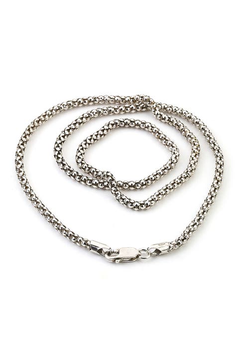 Sterling Silver 24" 3mm Oxidized Popcorn Chain Necklace