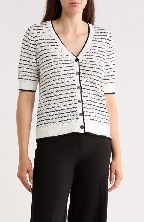 Stripe Short Sleeve Cotton Cardigan
