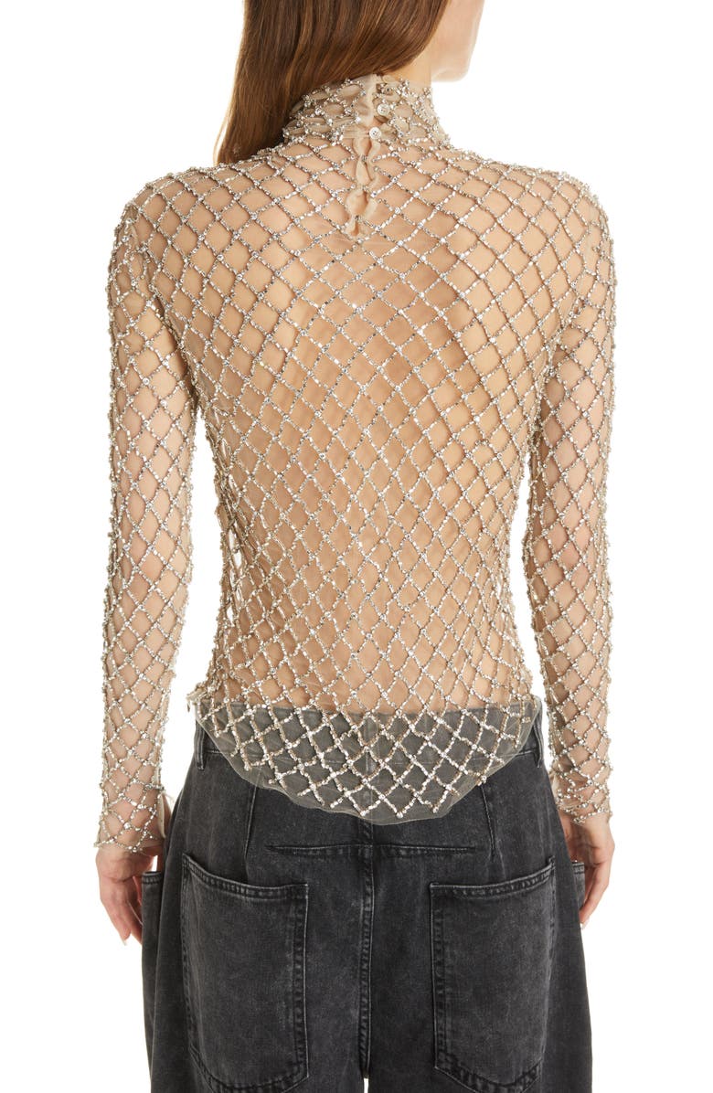 Isabel Marant Lupita Crystal Embellished Sheer Mesh Turtleneck, Alternate, color,