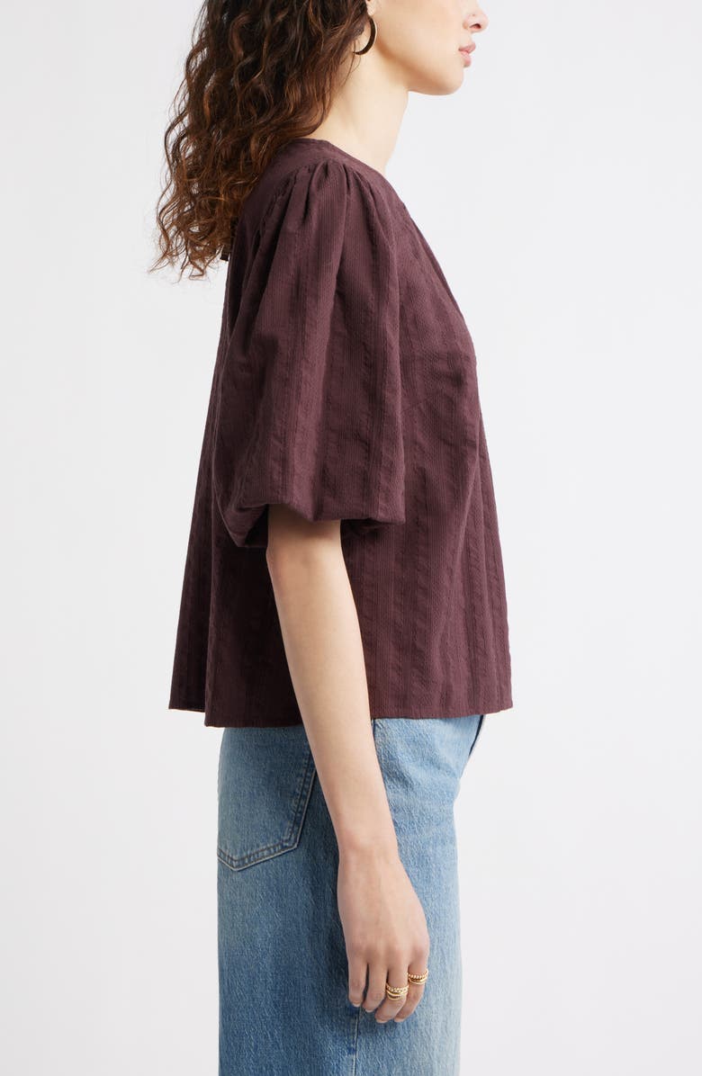 Treasure & Bond Bubble Sleeve Cotton Dobby Top, Alternate, color, Burgundy Fudge