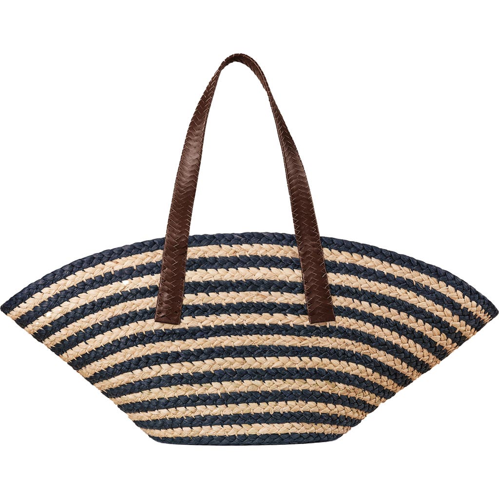 Cesta Collective Large Raffia Taco Tote In Navy Breton