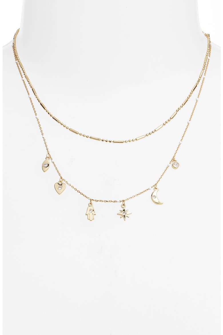 Demi Fine Evil Eye Layered Charm Necklace, Alternate, color, CLEAR- WHITE- GOLD
