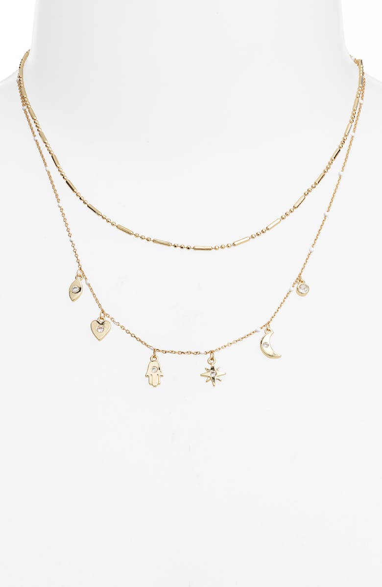 Chelsea28 Demi Fine Evil Eye Layered Charm Necklace, Alternate, color, Clear- White- Gold
