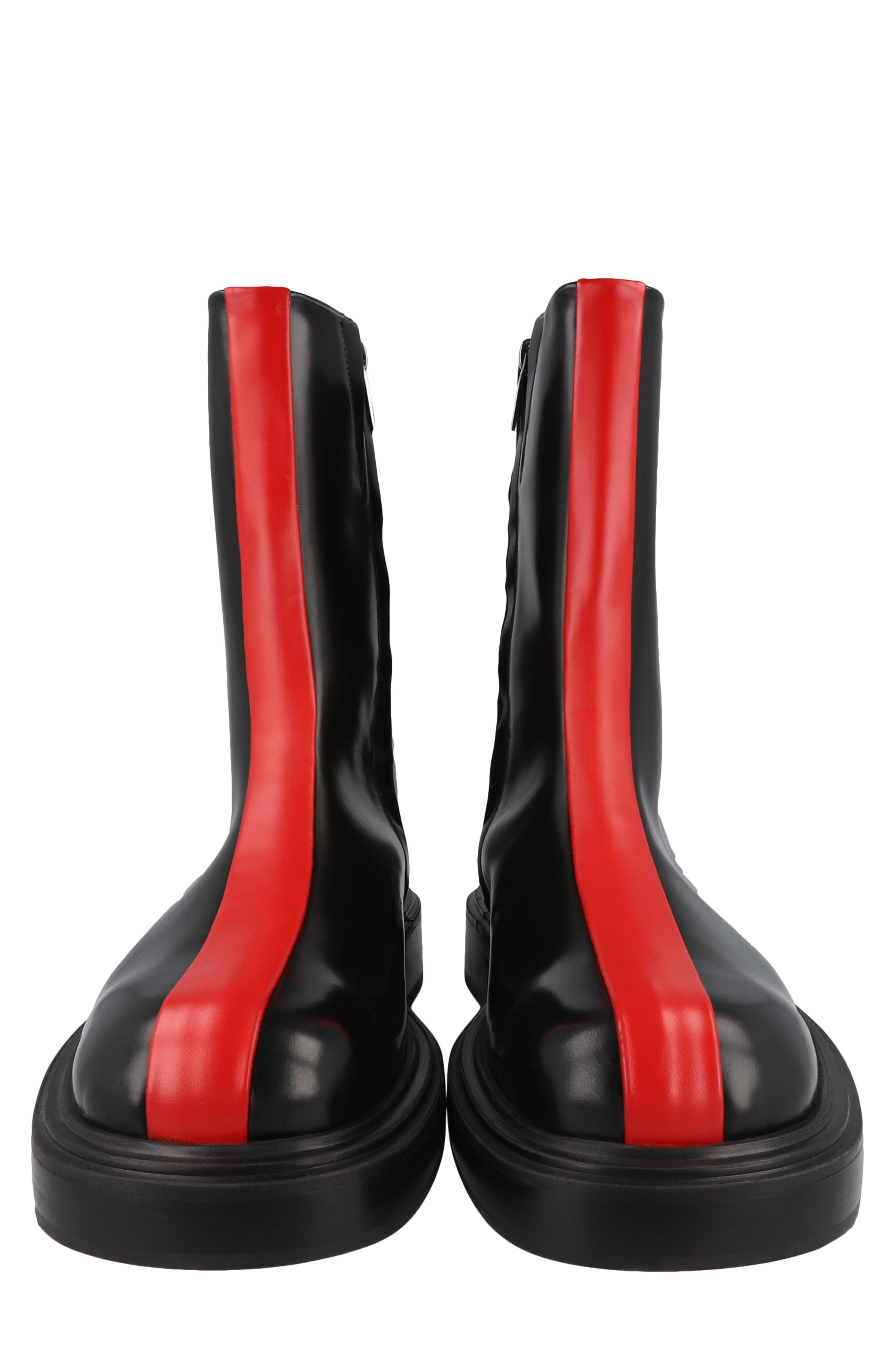 FERRAGAMO Contrasting Insert Leather Ankle Boot, Alternate, color, Black